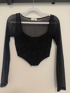 TIC TOC Black Sheer Lace Corset Long-Sleeve Top